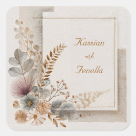 Adesivo Quadrado Casamento Neutral Folk Art Wildflower
