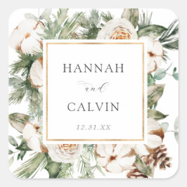 Adesivo Quadrado Casamento no inverno Classic Round Sticker