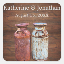 Adesivo Quadrado Casamento no País das Latas de Leite Rústico Orçam