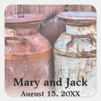 Adesivo Quadrado Casamento no País das Latas de Leite Rústico Orçam