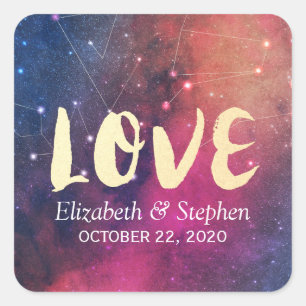 Adesivo Quadrado Casamento Obrigado Constelação Galaxy Star Nebula