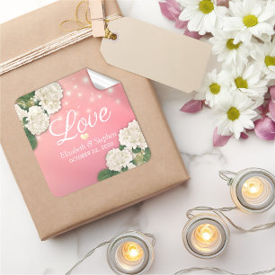 Adesivo Quadrado Casamento Obrigado Hydrangea Flowers String Lights