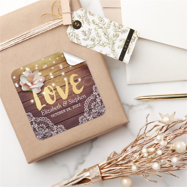 Adesivo Quadrado Casamento Obrigado Lança Lâmpadas Florais De Corda (Criador carregado)