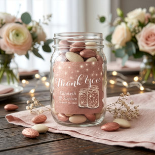 Adesivo Quadrado Casamento Obrigado Mason Jar String Light Rosa Dou