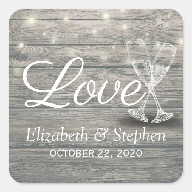 Adesivo Quadrado Casamento Obrigado Vidros De Champanhe Luzes De Ma (Frente)