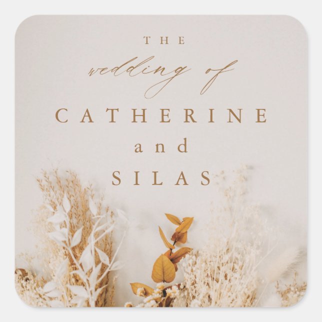 Adesivo Quadrado Casamento outono de flores secas de boho (Frente)