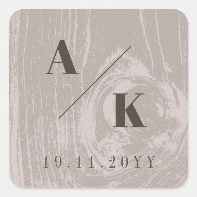 Adesivo Quadrado Casamento outono de outono de Tan Rustic Woodgrain (Frente)