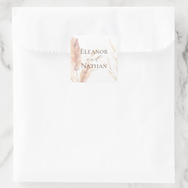 Adesivo Quadrado Casamento outono Elegante Boho Watercolor Pampas (Bolsa)