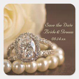 Adesivo Quadrado Casamento Oval Diamond Ring Salve a Data