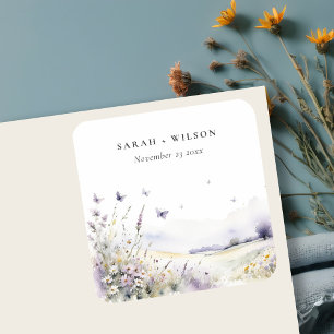 Adesivo Quadrado Casamento Paisagem de Campo da Borboleta de Flor S