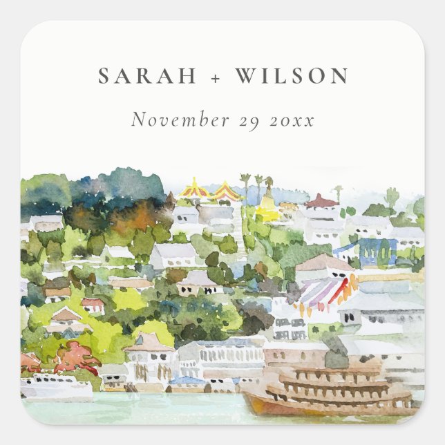 Adesivo Quadrado Casamento paisagístico do Cruise do Elegant River (Frente)