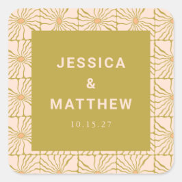 Adesivo Quadrado Casamento Personalizado Botânico Do Groovy Retro C