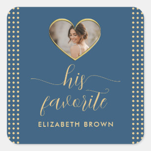 Adesivo Quadrado Casamento personalizado com bolinhas douradas e az
