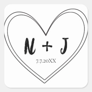 Adesivo Quadrado Casamento Personalizado de Coração Negro Fino