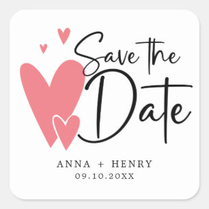 Adesivo Quadrado Casamento Personalizado De Corações Cor-De-Rosa Sa