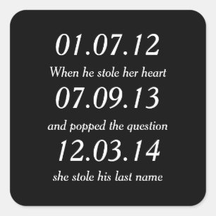 Adesivo Quadrado Casamento Personalizado de Datas Personalizadas de