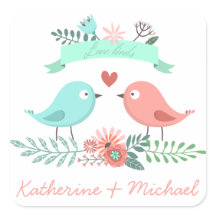 Casamento Personalizado de Pássaros Florais Rosa e