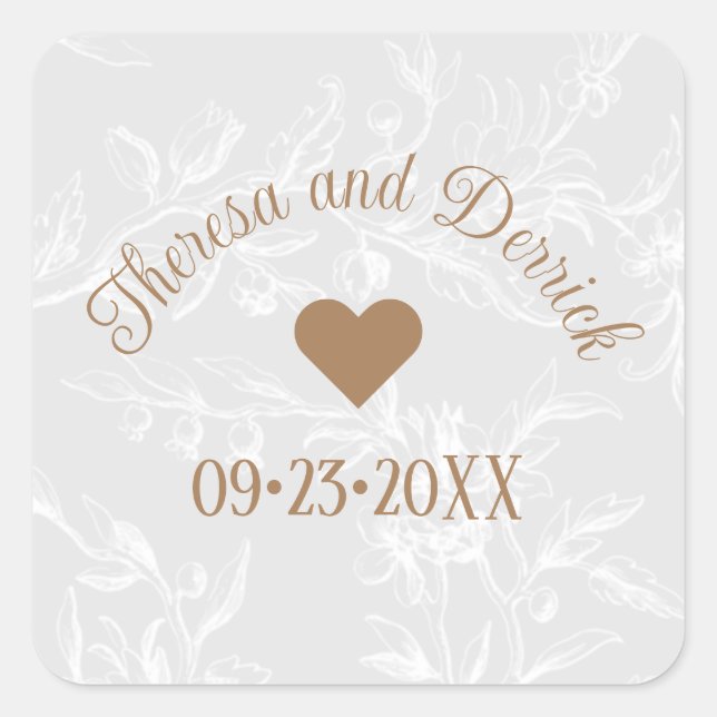 Adesivo Quadrado Casamento Personalizado Do Rastreamento Floral Do  (Frente)