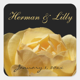 Adesivo Quadrado Casamento personalizado do rosa amarelo
