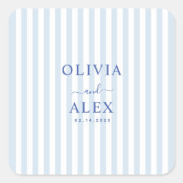 Adesivo Quadrado Casamento Personalizado Francês Azul Minimalista e