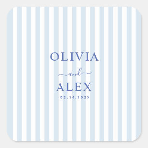 Adesivo Quadrado Casamento Personalizado Francês Azul Minimalista e