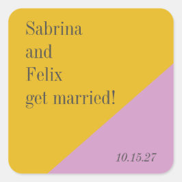 Adesivo Quadrado Casamento Personalizado Moderno em Bloco de Cor Am
