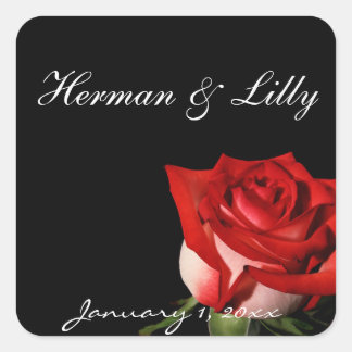 Adesivo Quadrado Casamento Personalizado Rosa Vermelho e Branco