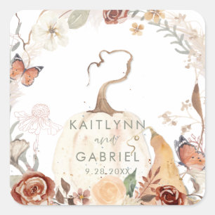 Adesivo Quadrado Casamento por Aquarelas de Pumpkin Wreath