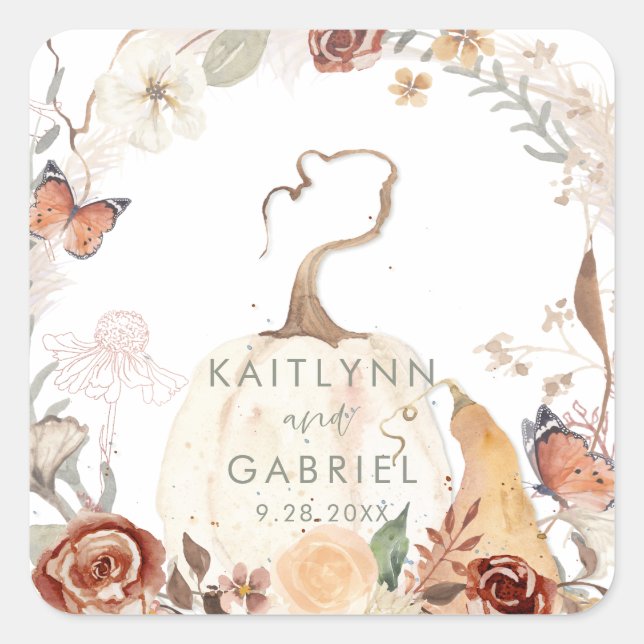 Adesivo Quadrado Casamento por Aquarelas de Pumpkin Wreath (Frente)