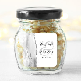 Adesivo Quadrado Casamento Prateado de Cinzas de Script de Geodo Ag