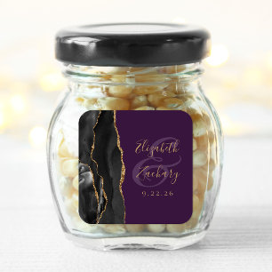 Adesivo Quadrado Casamento Preto Dourado Profundo Roxo Agate Script