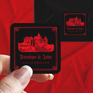 Adesivo Quadrado Casamento Preto Vermelho Castelo Gótico de Vampiro