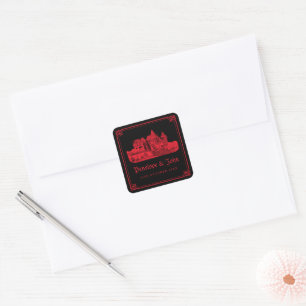 Adesivo Quadrado Casamento Preto Vermelho Castelo Gótico de Vampiro