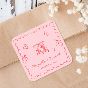 Adesivo Quadrado Casamento Quadro Ondulado Rosa Caprichoso