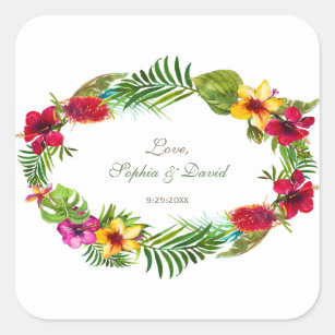 Adesivo Quadrado Casamento Radiante Tropical Floral do Havaí