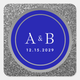 Adesivo Quadrado Casamento Real Azul-Silver Glitter