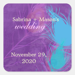 Adesivo Quadrado Casamento Real Azul, Teal, Pavão Roxo
