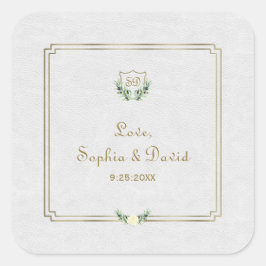 Adesivo Quadrado Casamento Real Dourado Crest Lush Greenery