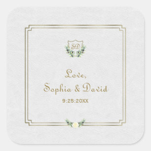 Adesivo Quadrado Casamento Real Dourado Crest Lush Greenery