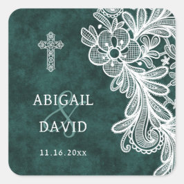 Adesivo Quadrado Casamento Religioso de Lace Emerald Green Velvet