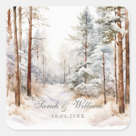 Adesivo Quadrado Casamento romântico de inverno na floresta nevada