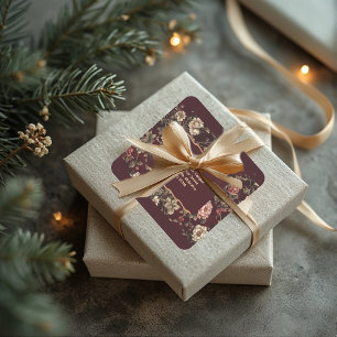 Adesivo Quadrado Casamento Romântico de Natal em Burgundy com Chino