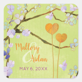 Adesivo Quadrado Casamento Romântico de Verdes limões Salvar a Data