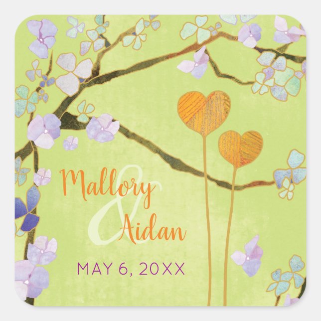 Adesivo Quadrado Casamento Romântico de Verdes limões Salvar a Data (Frente)