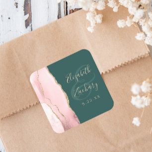Adesivo Quadrado Casamento Rosa Bege Ágata Verde Esmeralda Dourado