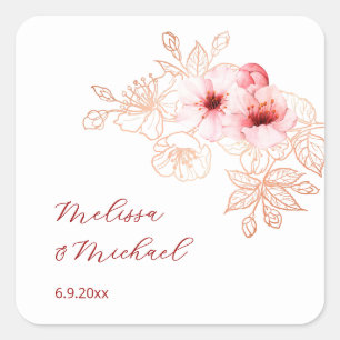 Adesivo Quadrado Casamento Rosa Branco Flor de Cerejeira