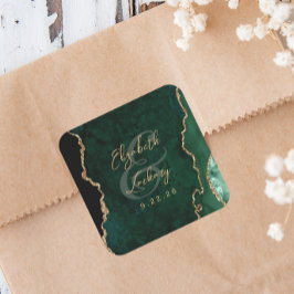 Adesivo Quadrado Casamento Roteiro Ágata Ouro Verde Esmeralda