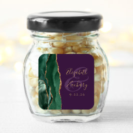 Adesivo Quadrado Casamento Roxo de Script Agate Dourado Emerald Gre