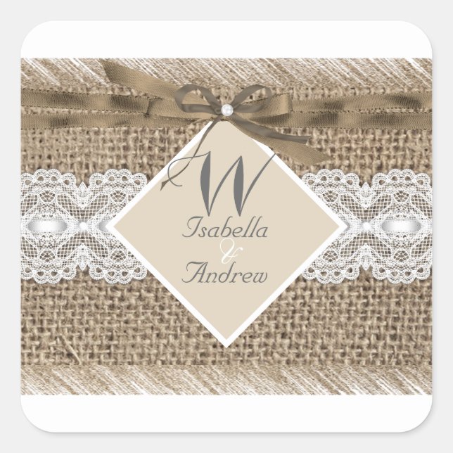 Adesivo Quadrado Casamento Russo Beige White Lace Burlap 2 (Frente)