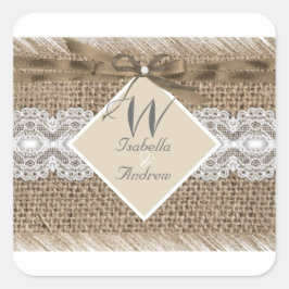 Adesivo Quadrado Casamento Russo Beige White Lace Burlap 2